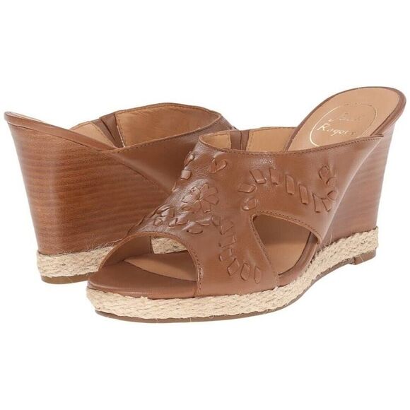 Jack Rogers Brown Leather Slide Wedge Heel Sandals Shoes Women's Size 9.5 M - Picture 1 of 8